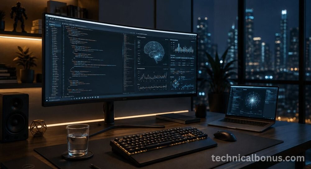 Professional technical home office setup 2026 with ultrawide monitor – technicalbonus.com