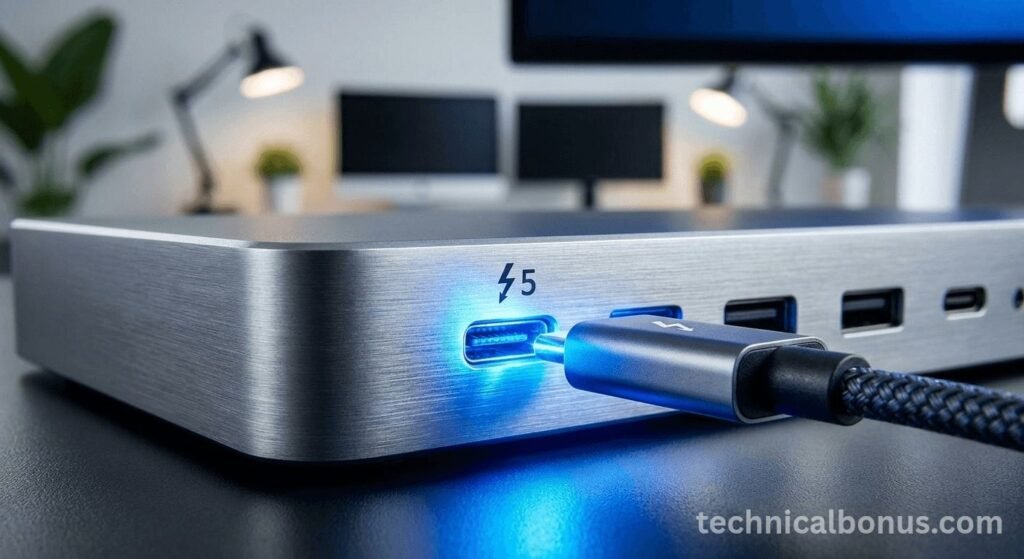 Thunderbolt 5 high speed docking station port close-up – technicalbonus.com