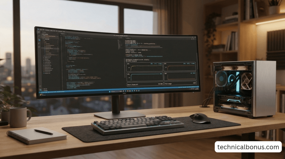 Run open-source AI locally on PC showing real-time terminal inference benchmarks and local NPU telemetry on a high-performance workstation.