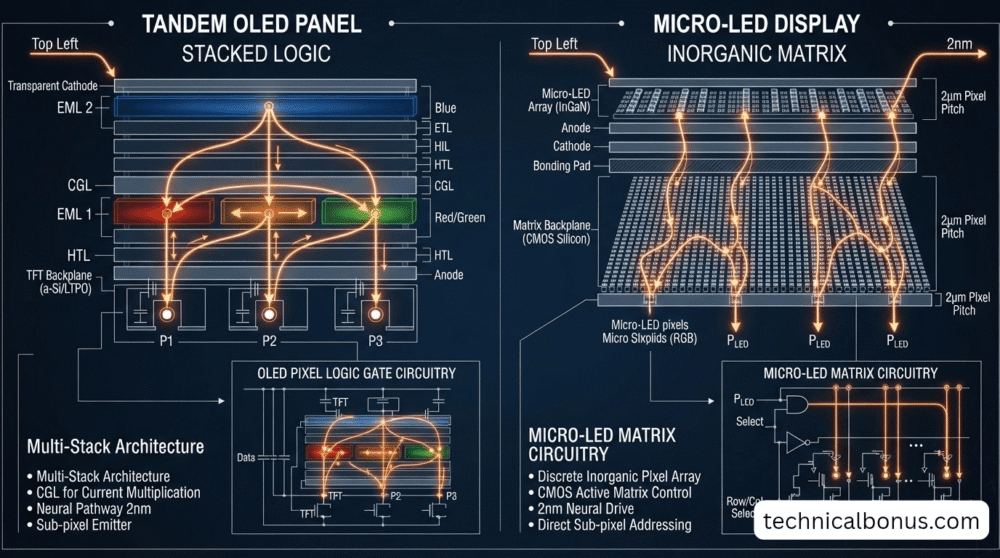 Micro-LED vs Tandem OLED Panel Circuit Logic