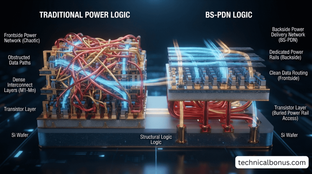 BS-PDN vs Traditional Power Silicon Architecture Logic
